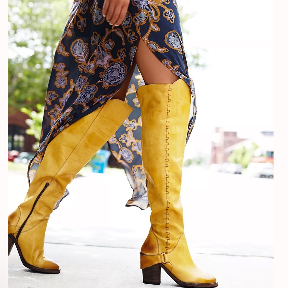 FREE PEOPLE AUBURN TALL OTK YELLOW/DESERT LEATHER BOOTS